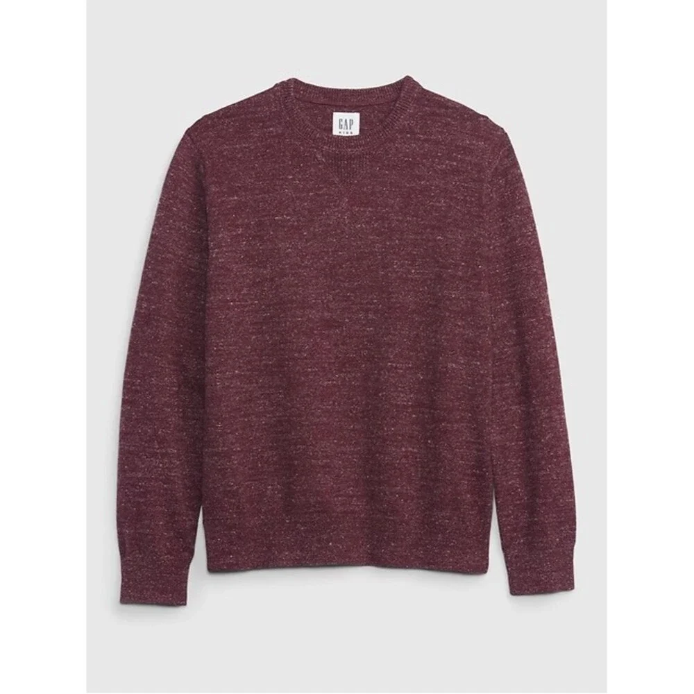Gap Kids Boys Solid Maroon Heathered Knit Crewneck Long Sleeve Sweater. Large.